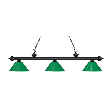 Z-Lite Riviera 3 Light Billiard Light, Matte Black & Green 200-3MB-PGR